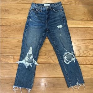 Topshop Straight Ripped Cropped Jeans